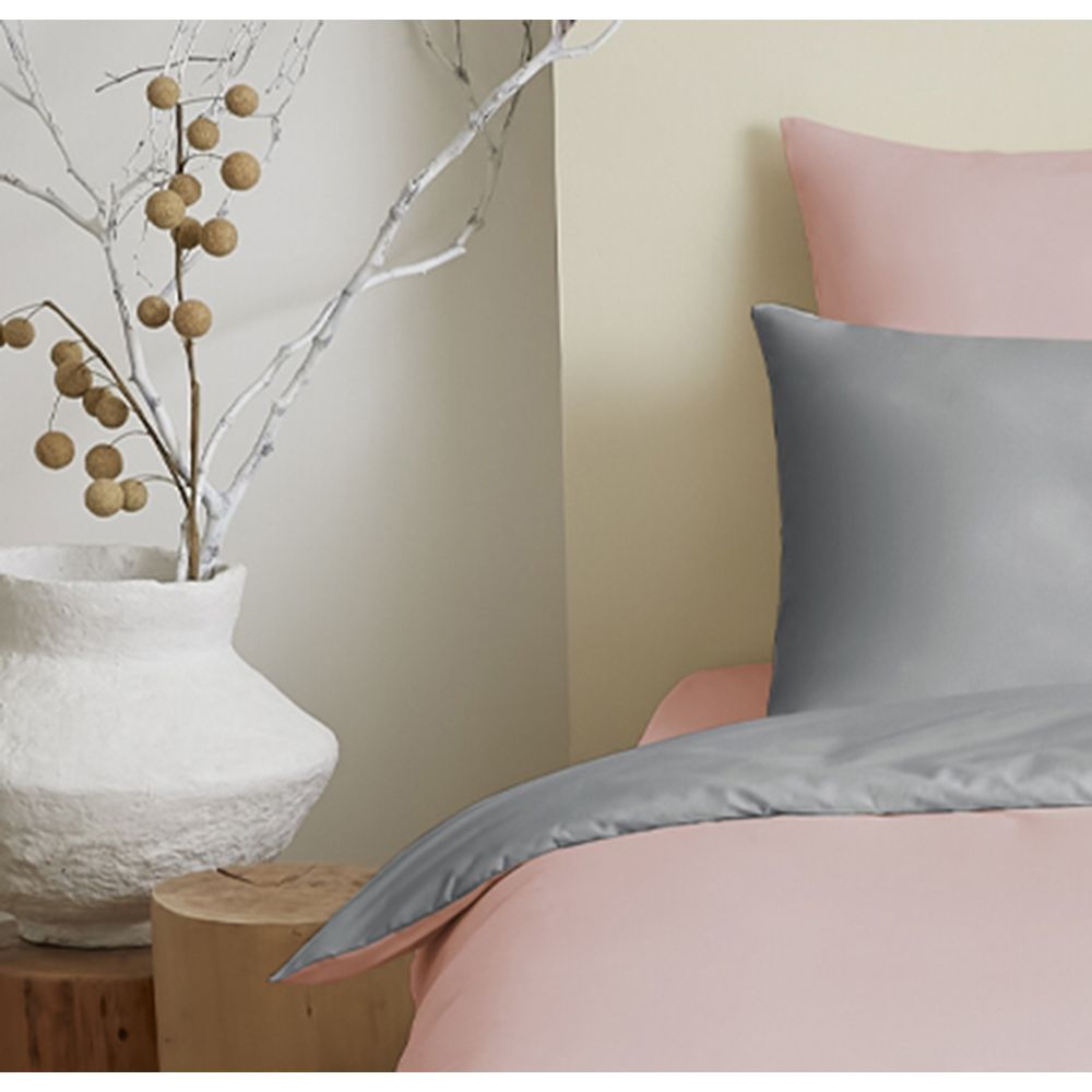 Pack 4 Pièces Housse de couette 140 x 200 cm - 100% coton / 57 fils/cm² - Rose/Gris réversible