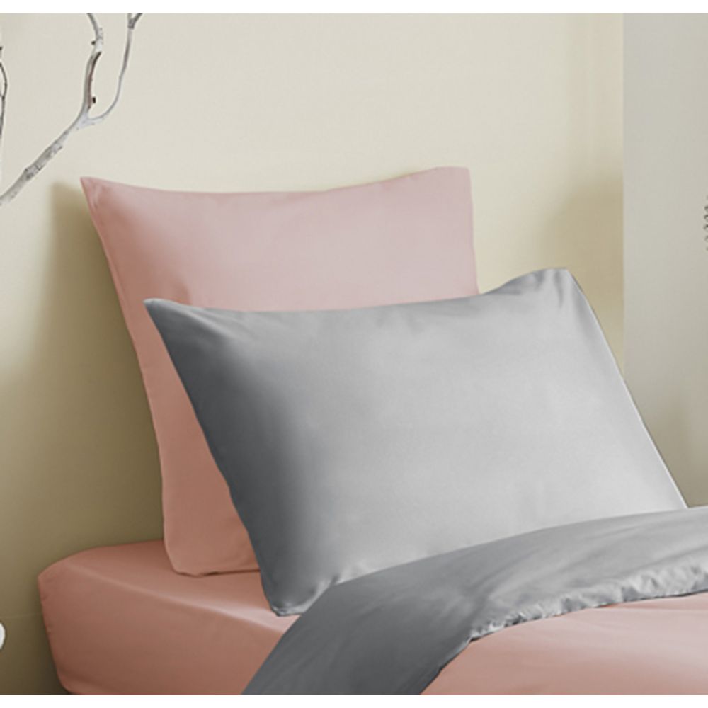 Pack 4 Pièces Housse de couette 140 x 200 cm - 100% coton / 57 fils/cm² - Rose/Gris réversible