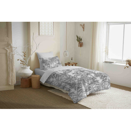 Pack Complet Housse de couette Imprimé 140 x 200 cm - Drap housse 90 x 190 cm - 100% coton / 57 fils/cm² - ADAMA PERLE