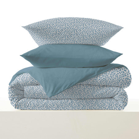Pack Complet Housse de couette Imprimé 140 x 200 cm - Drap housse 90 x 190 cm - 100% coton / 57 fils/cm² - DIANA BLEU