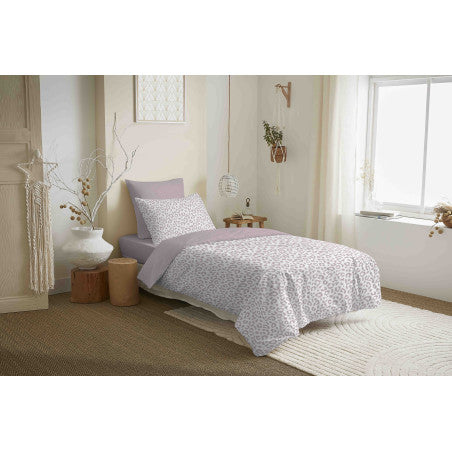 Pack Complet Housse de couette Imprimé 140 x 200 cm - Drap housse 90 x 190 cm - 100% coton / 57 fils/cm² - DIANA BLUSH
