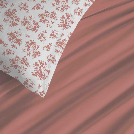Pack Complet Housse de couette Imprimé 140 x 200 cm - Drap housse 90 x 190 cm - 100% coton / 57 fils/cm² - ELOISE ABRICOT