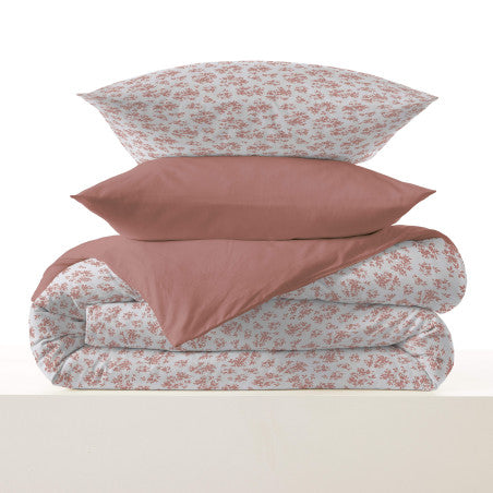 Pack Complet Housse de couette Imprimé 140 x 200 cm - Drap housse 90 x 190 cm - 100% coton / 57 fils/cm² - ELOISE ABRICOT