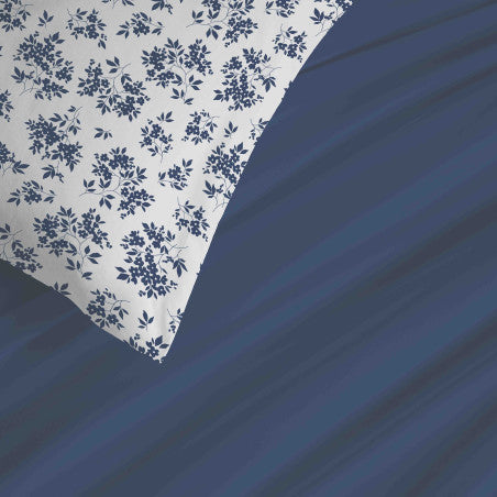Pack Complet Housse de couette Imprimé 140 x 200 cm - Drap housse 90 x 190 cm - 100% coton / 57 fils/cm² - ELOISE BLEU