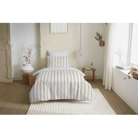 Pack Complet Housse de couette Imprimé 140 x 200 cm - Drap housse 90 x 190 cm - 100% coton / 57 fils/cm² - FLORENCE NATUREL