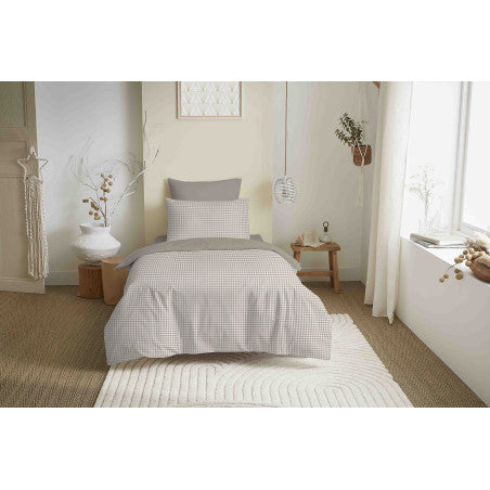 Pack Complet Housse de couette Imprimé 140 x 200 cm - Drap housse 90 x 190 cm - 100% coton / 57 fils/cm² - GABRIELLE NATUREL