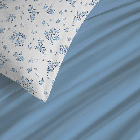 Pack Complet Housse de couette Imprimé 140 x 200 cm - Drap housse 90 x 190 cm - 100% coton / 57 fils/cm² - LOUISE BLEU