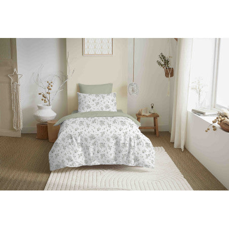Pack Complet Housse de couette Imprimé 140 x 200 cm - Drap housse 90 x 190 cm - 100% coton / 57 fils/cm² - LOUISE ROMARIN