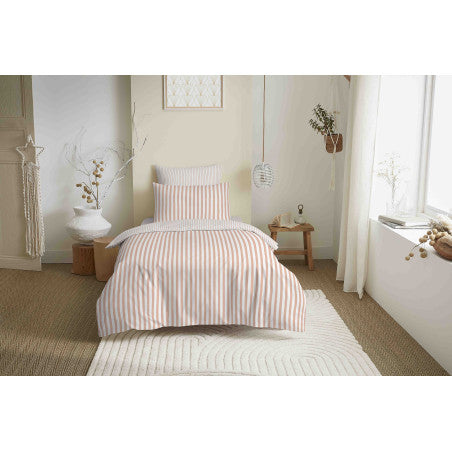 Pack Complet Housse de couette Imprimé 140 x 200 cm - Drap housse 90 x 190 cm - 100% coton / 57 fils/cm² - PALERME BLUSH