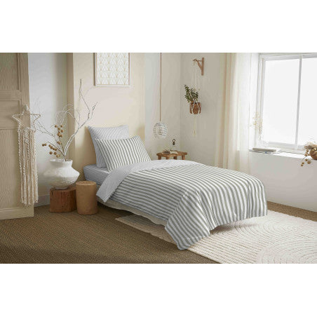 Pack Complet Housse de couette Imprimé 140 x 200 cm - Drap housse 90 x 190 cm - 100% coton / 57 fils/cm² - PALERME EUCALYPTUS