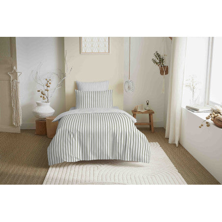 Pack Complet Housse de couette Imprimé 140 x 200 cm - Drap housse 90 x 190 cm - 100% coton / 57 fils/cm² - PALERME EUCALYPTUS