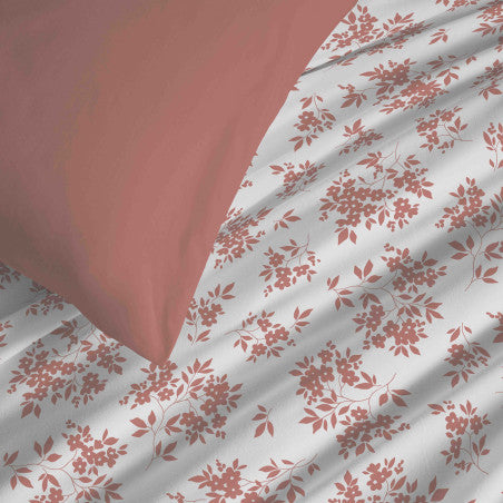 Pack Complet Housse de couette Imprimé 220 x 240 cm - Drap housse 140 x 190 cm - 100% coton / 57 fils/cm²- ELOISE ABRICOT