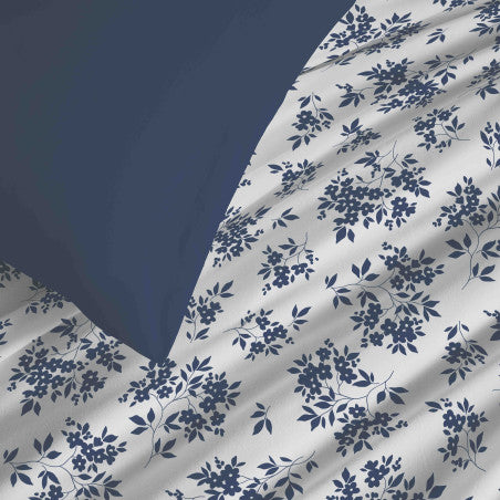 Pack Complet Housse de couette Imprimé 220 x 240 cm - Drap housse 140 x 190 cm - 100% coton / 57 fils/cm²- ELOISE BLEU
