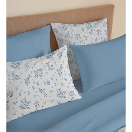 Pack Complet Housse de couette Imprimé 220 x 240 cm - Drap housse 140 x 190 cm - 100% coton / 57 fils/cm²- LOUISE BLEU