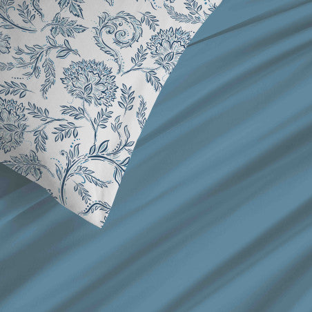 Pack Complet Housse de couette Imprimé 220 x 240 cm - Drap housse 140 x 190 cm - 100% coton / 57 fils/cm²- SALMA BLEU