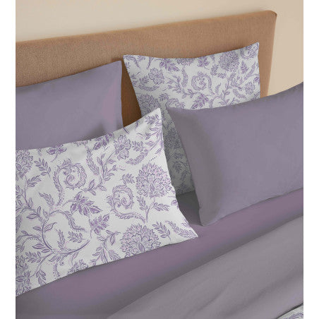 Pack Complet Housse de couette Imprimé 220 x 240 cm - Drap housse 140 x 190 cm - 100% coton / 57 fils/cm²- SALMA LAVANDE
