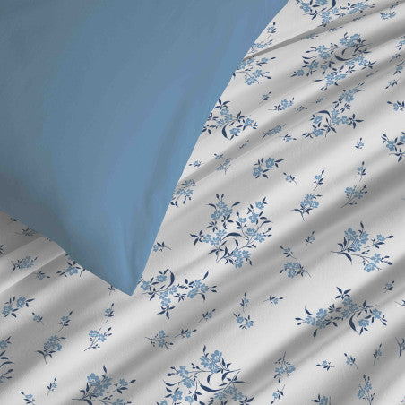 Pack Complet Housse de couette Imprimé 220 x 240 cm - Drap housse 160 x 200 cm - 100% coton / 57 fils/cm²- LOUISE BLEU
