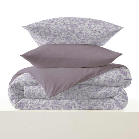 Pack Complet Housse de couette Imprimé 220 x 240 cm - Drap housse 160 x 200 cm - 100% coton / 57 fils/cm²- SALMA LAVANDE