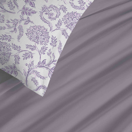 Pack Complet Housse de couette Imprimé 220 x 240 cm - Drap housse 160 x 200 cm - 100% coton / 57 fils/cm²- SALMA LAVANDE