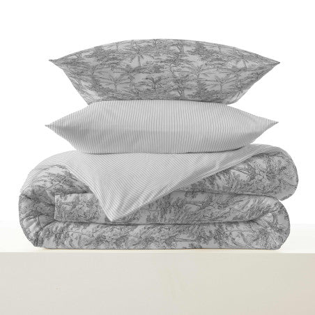Pack Complet Housse de couette Imprimé 240 x 260 cm - Drap housse 180 x 200 cm King Size - 100% coton / 57 fils/cm²- ADAMA PERLE