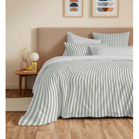 Pack Complet Housse de couette Imprimé 240 x 260 cm - Drap housse 180 x 200 cm King Size - 100% coton / 57 fils/cm²- PALERME EUCALYPTUS