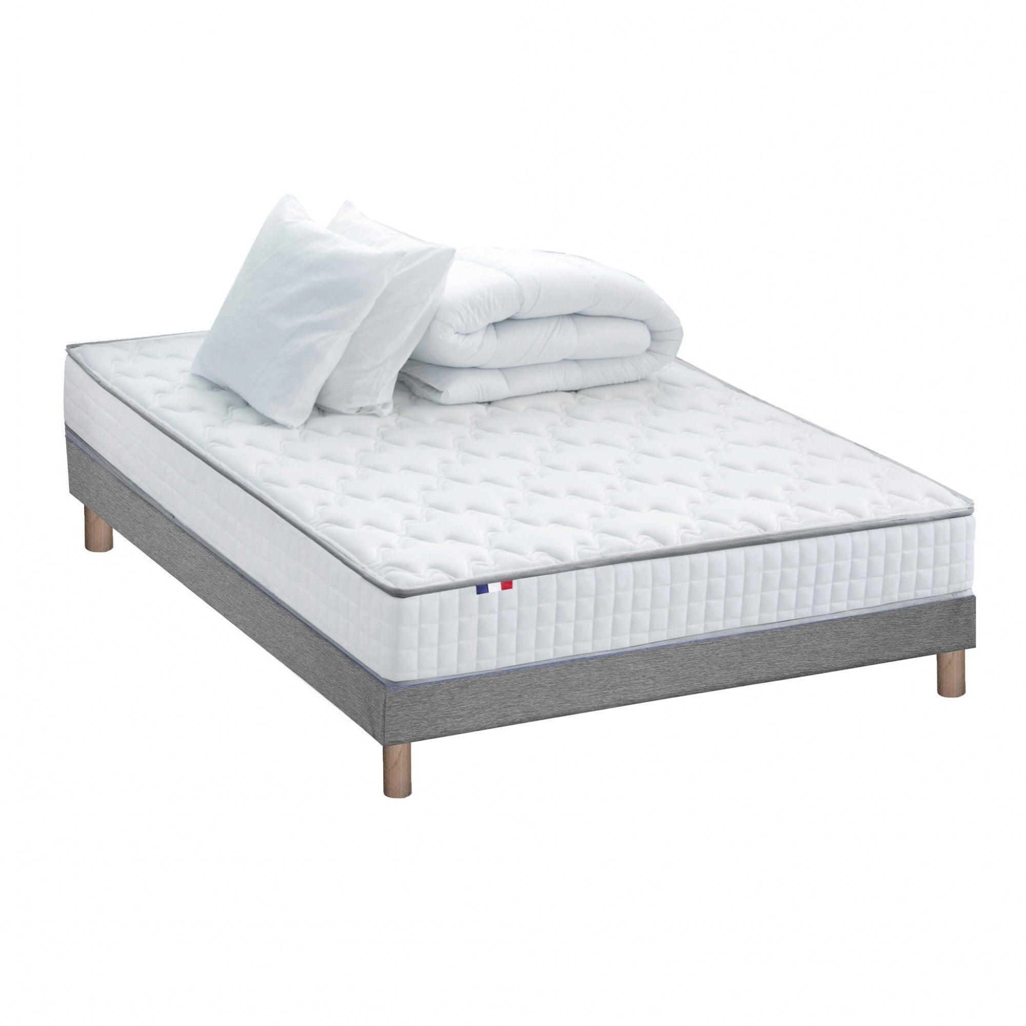 Pack literie complet ASTRE : matelas 21 cm , sommier, couette et oreillers, made in France