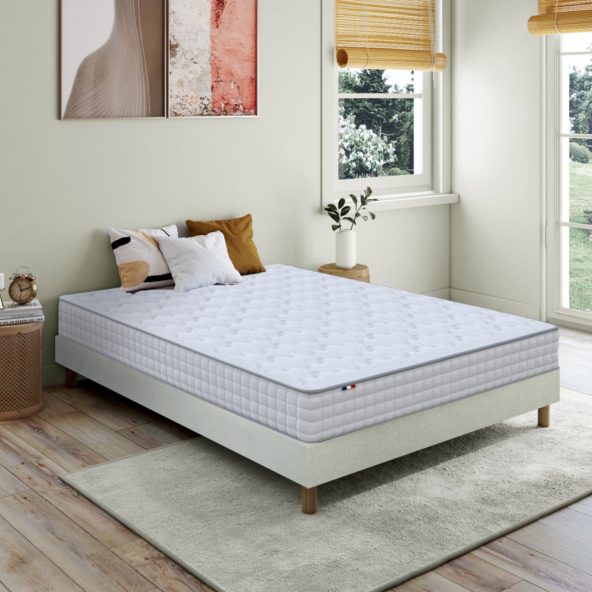 Pack literie complet ASTRE : matelas 21 cm, sommier Beige, couette et oreillers, made in France