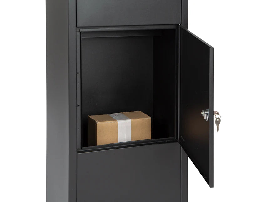Boîte aux lettres pour colis debout Dortmund noire mat - Serrure cylindrique avec 2 clés