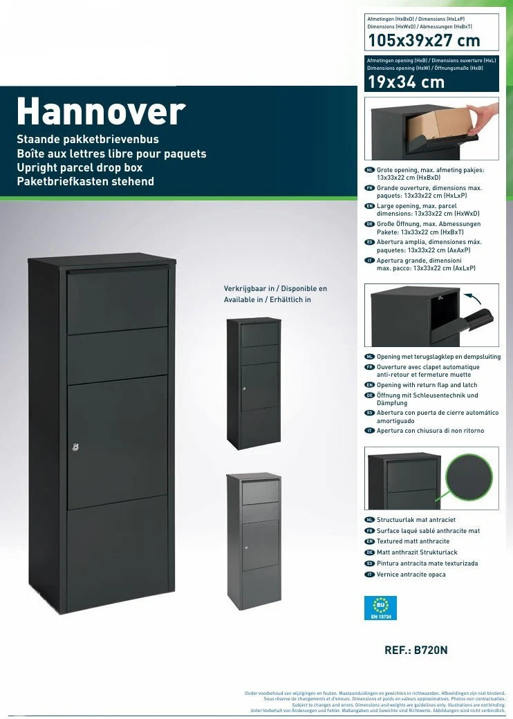 Boîte aux lettres pour paquets verticale Hannovre noire mate
