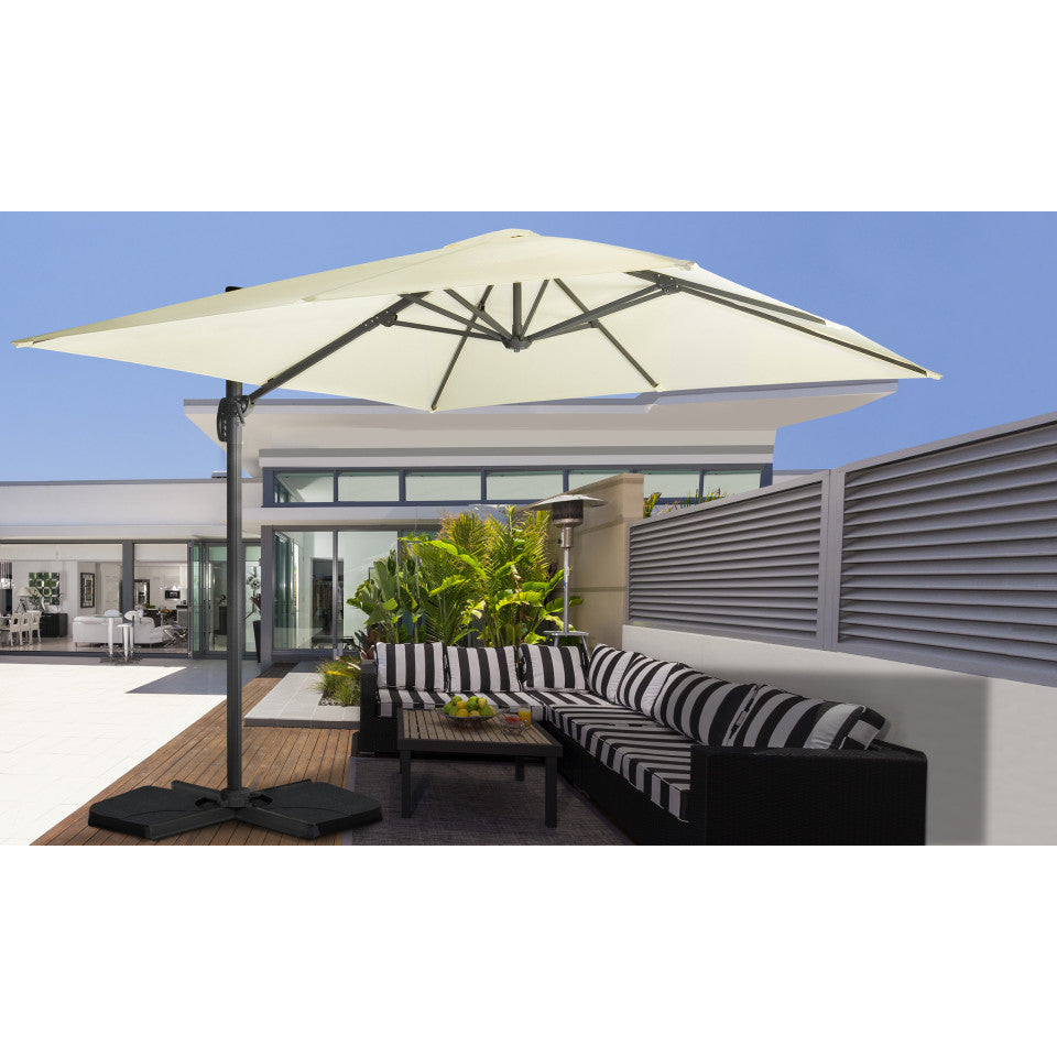 Parasol 360° carré crème 3m avec housse de rangement