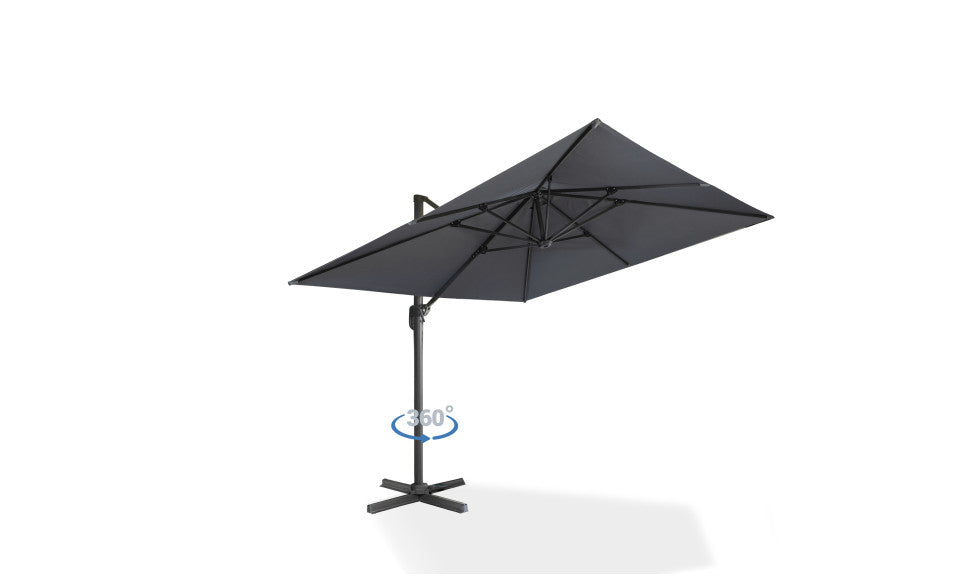 Parasol 360° carré gris 3m avec housse