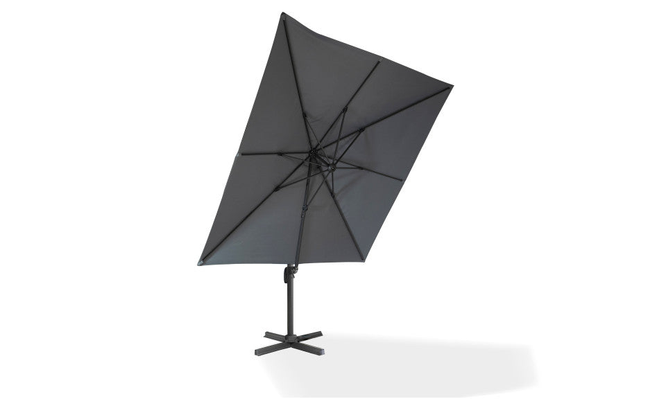 Parasol 360° carré gris 3m avec housse