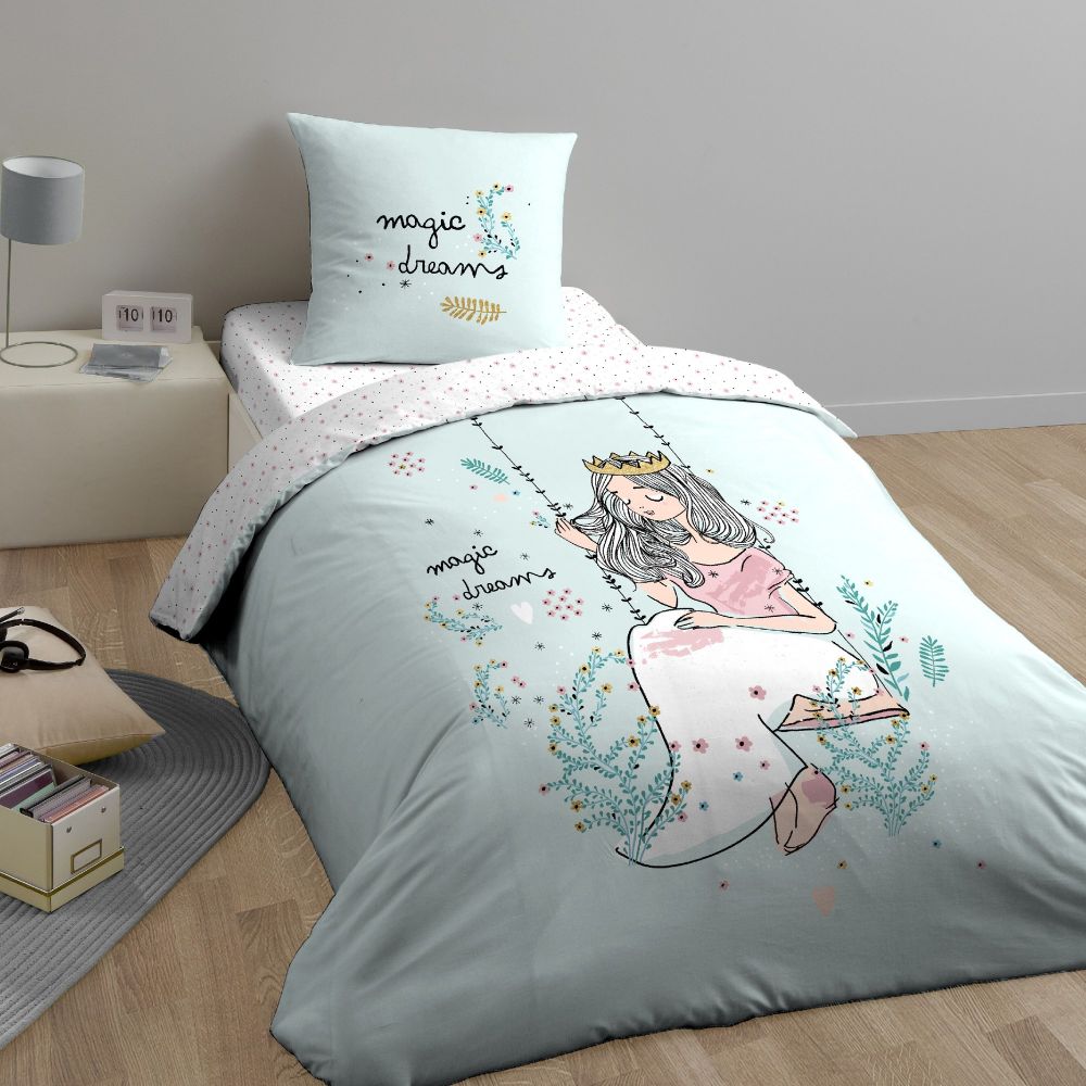 Parure de couette 2 pièces Réversible 100% Coton Bio 57 fils Magic