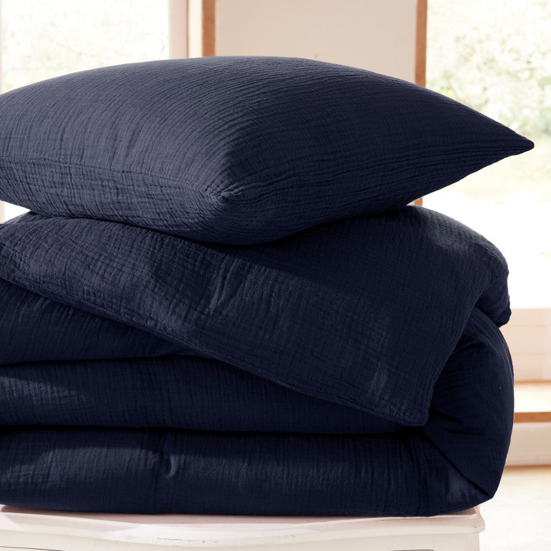 Pack 3 pièces Parure de Draps - Dh 90 Gaze de Coton Bleu nuit