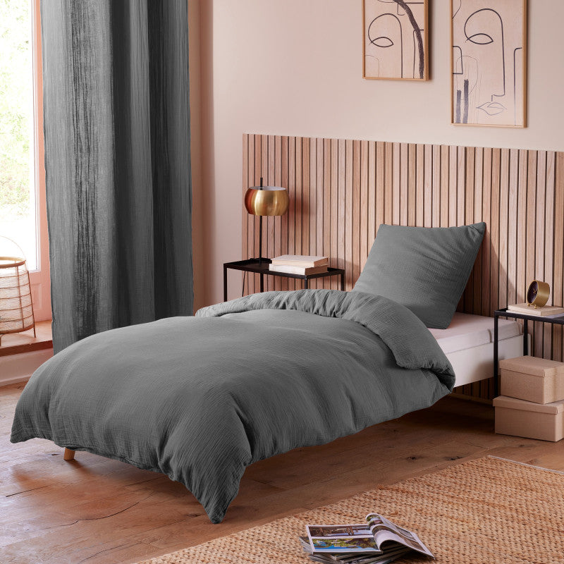 Pack 3 pièces Parure de Draps - Dh 90 Gaze de Coton Ardoise