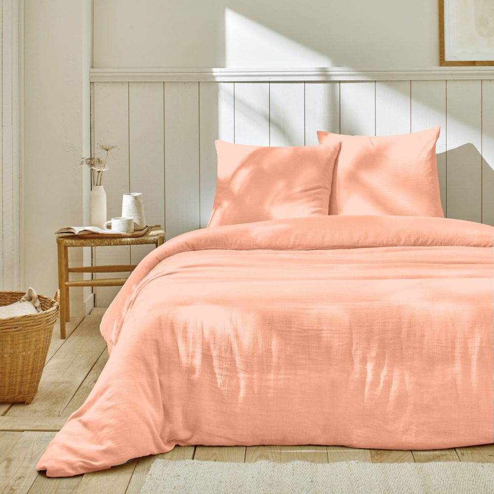 Housse de couette + 2 taies d'oreiller 63x63 cm Gaze de Coton Rose