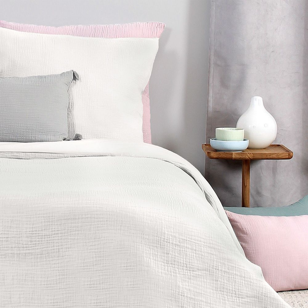 Parure de lit housse de couette avec taie d'oreiller 100% Gaze de Coton Blanc