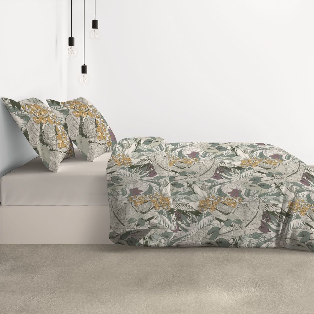 Parure de lit housse de couette avec taies d'oreiller 100% Coton Bio 57 fils Zelia