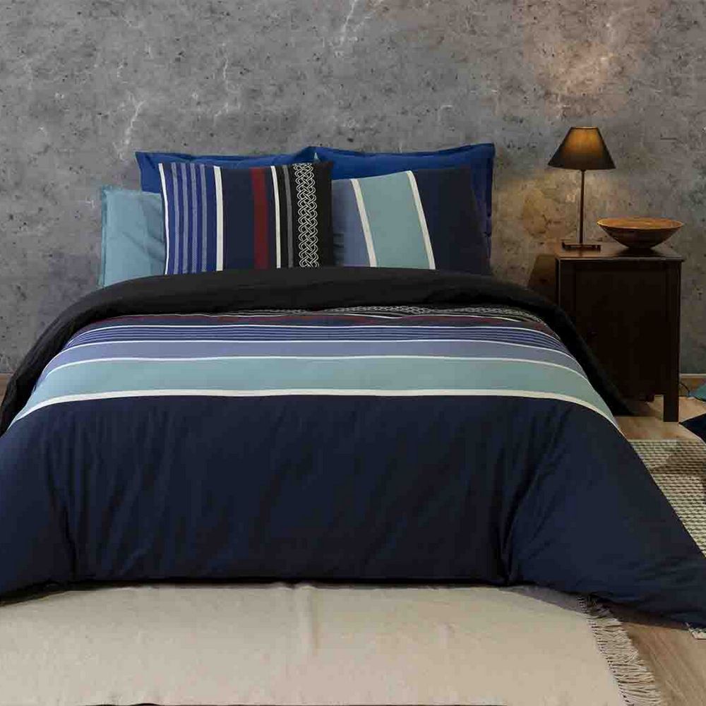 Parure de lit - Housse de couette réversible Percale de Coton 71 fils + taie Azul