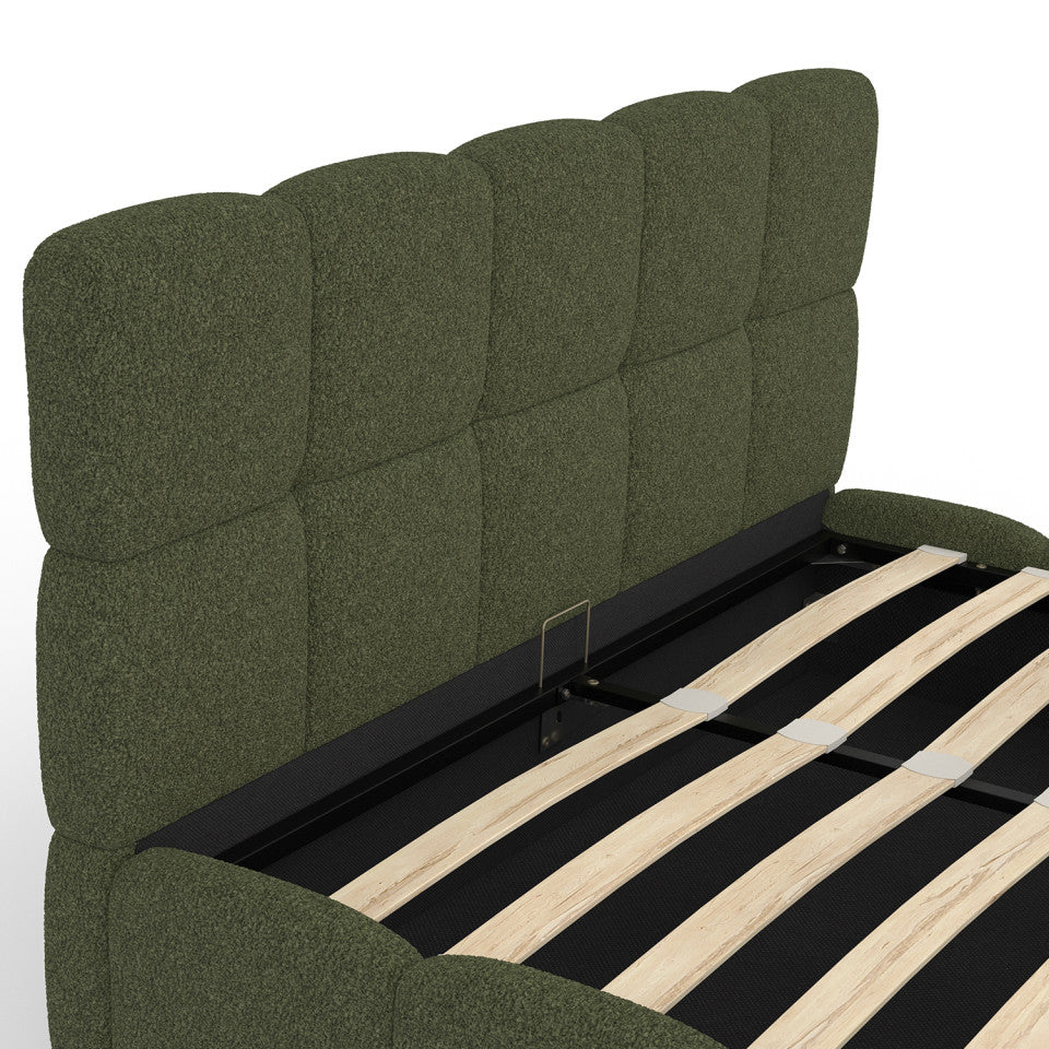 Lit coffre Bubble 140x190cm bouclette vert kaki