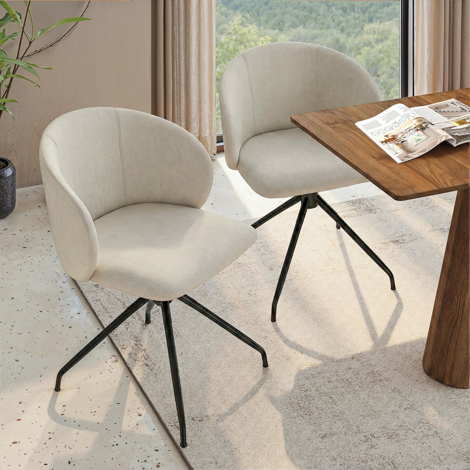 Chaises Léona pivotantes velours crème pieds métal - lot de 2