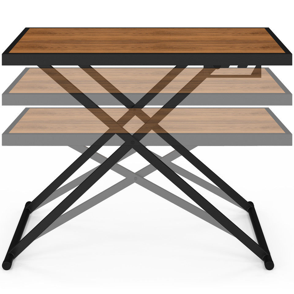 Table de jardin relevable Oleg 100cm verre trempé effet bois