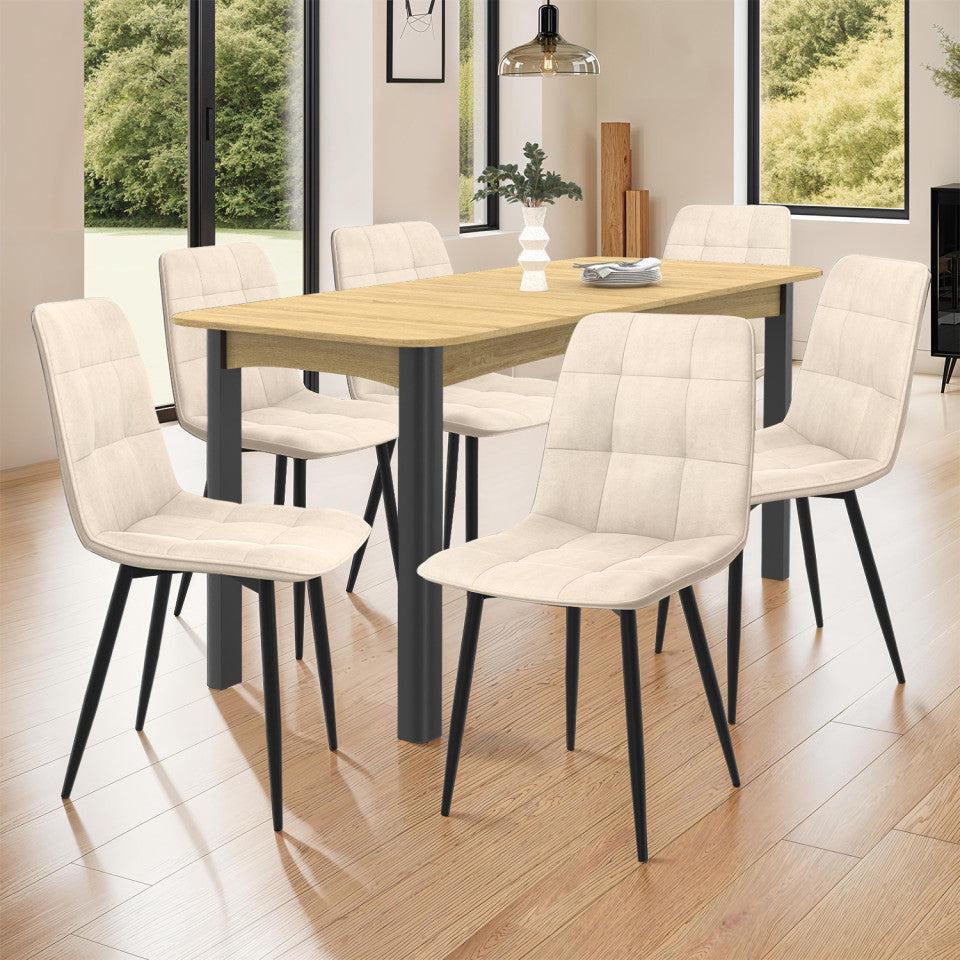 Chaises Linda en velours crème et pieds noirs - lot de 6