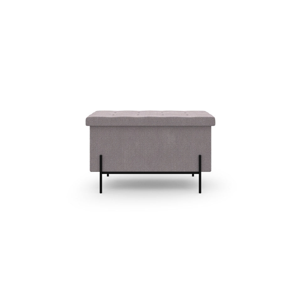 Banc coffre avec pieds noirs Loan en tissu gris 76cm
