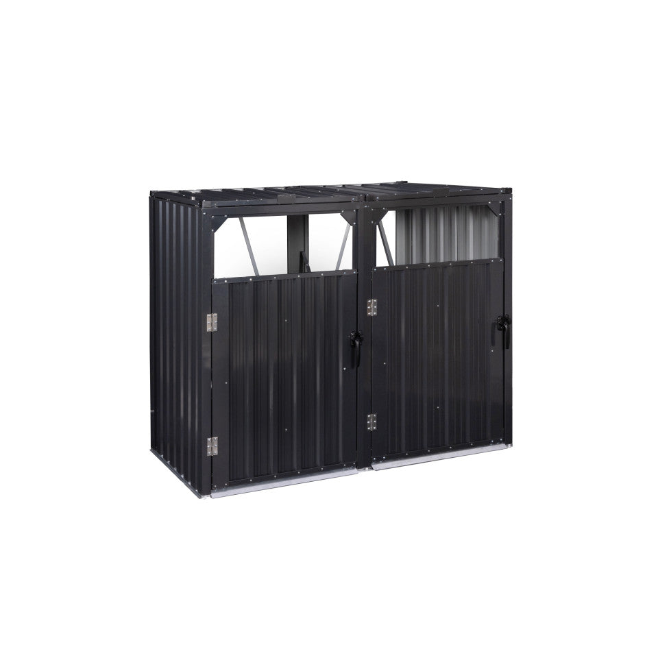 Cache poubelles double en métal gris anthracite