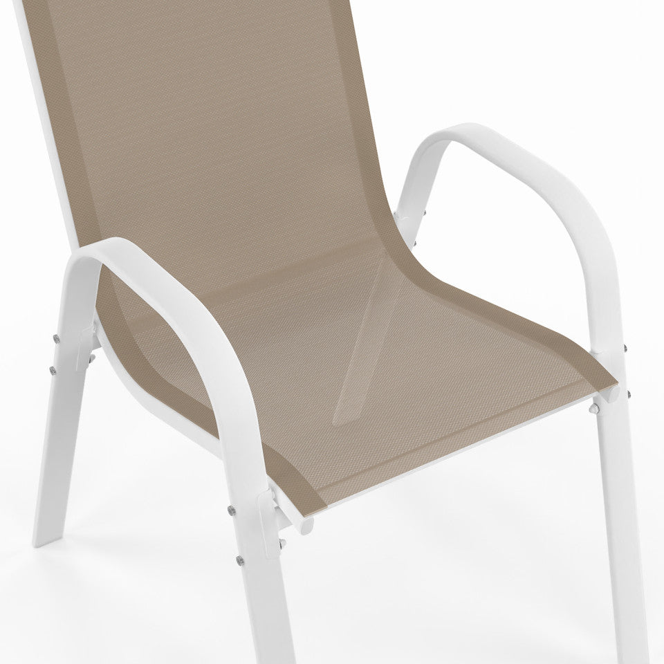 Ensemble repas Formentera 10 places en acier beige et verre trempé 240 cm