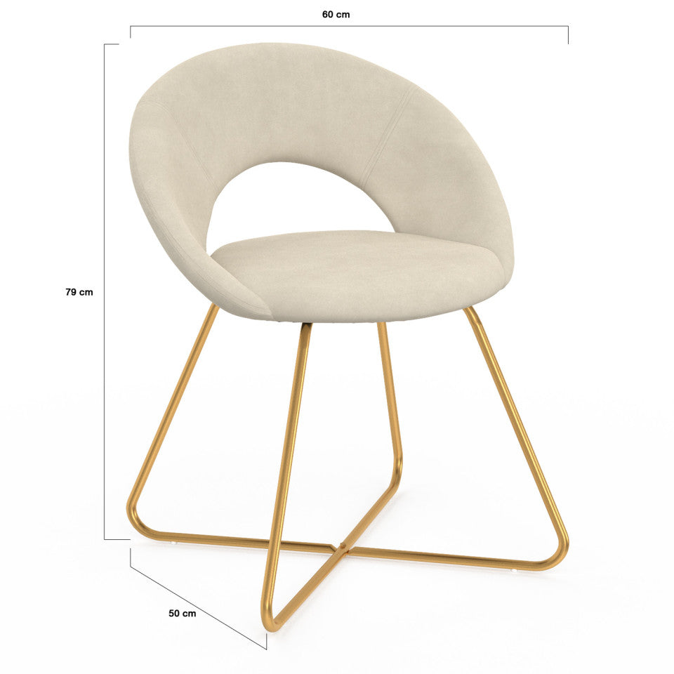 Chaises Malone en velours crème et pieds dorés - lot de 2