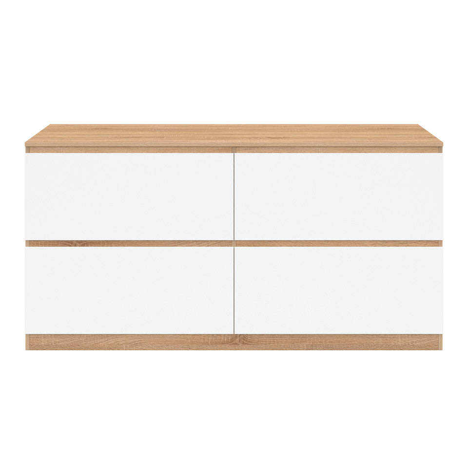 Meuble sous vasque suspendu Tom 4 tiroirs blanc et effet hêtre L120cm