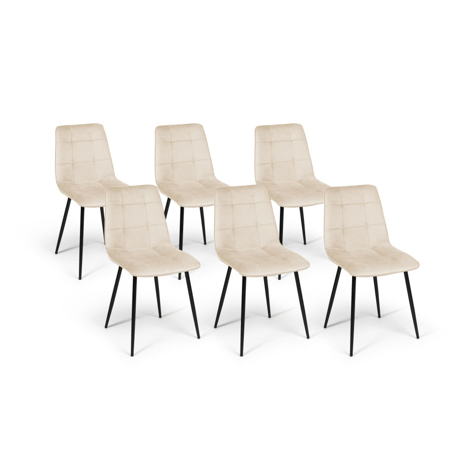 Chaises Linda en velours crème et pieds noirs - lot de 6