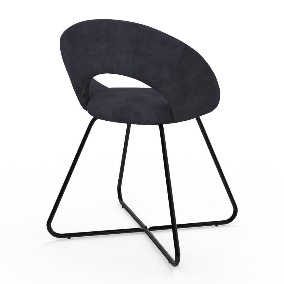 Chaises Malone en velours gris foncé et pieds noirs - lot de 2